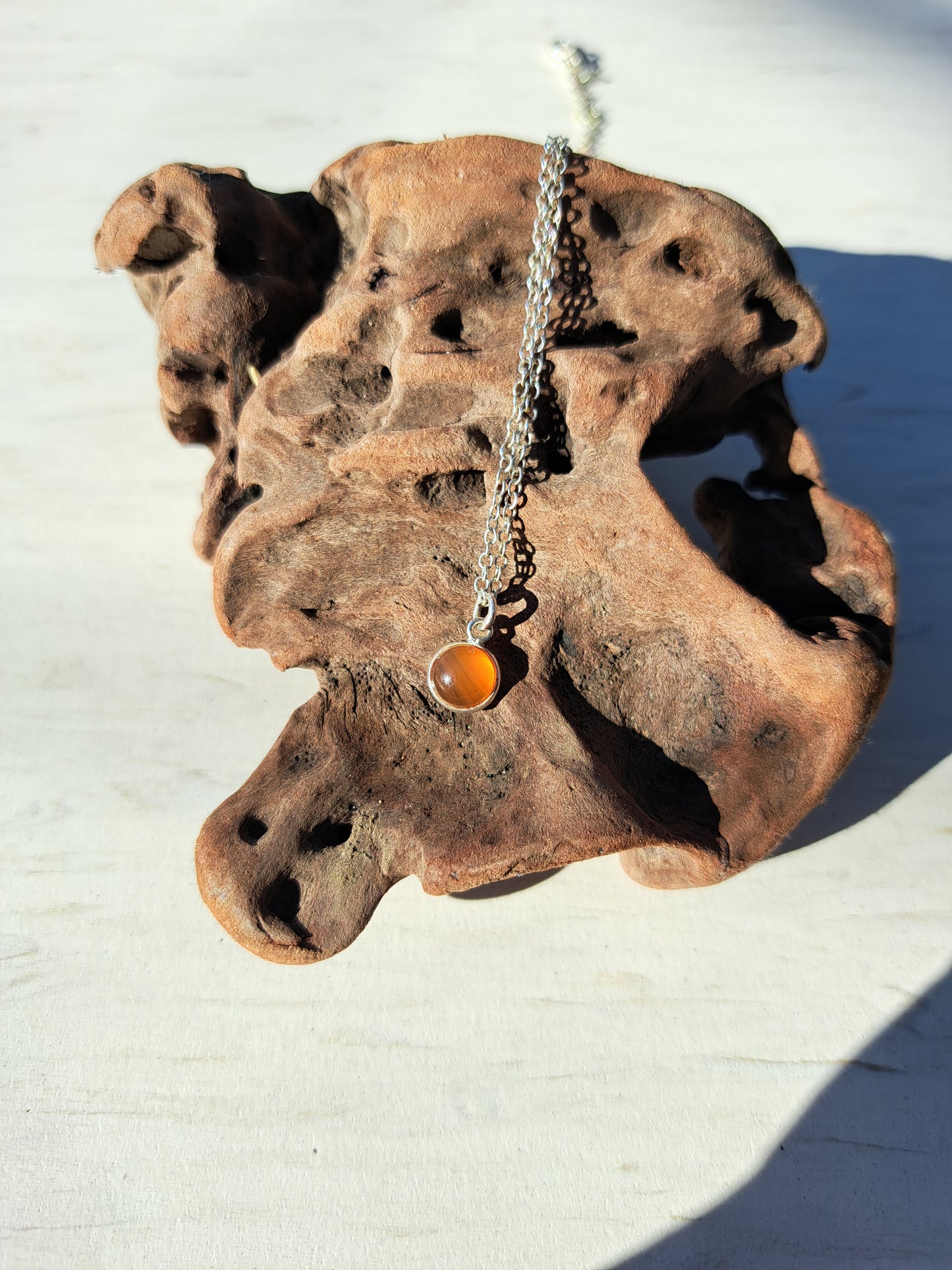 Carnelian Silver Necklace - Round