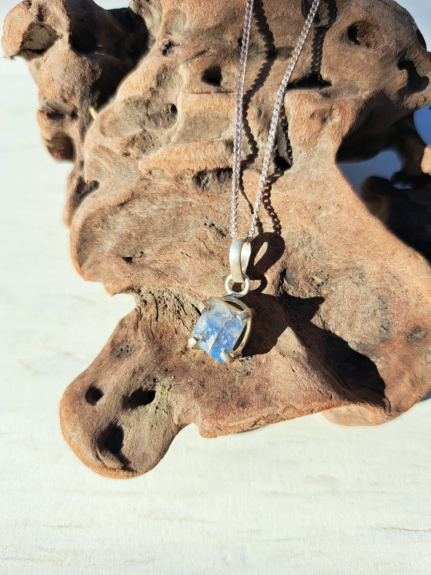 Raw Labradorite Silver Necklace