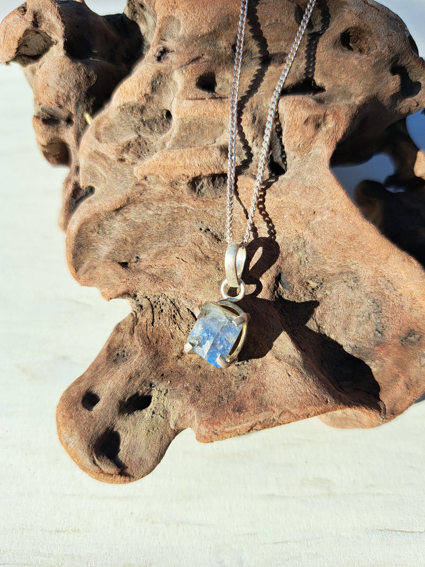 Raw Labradorite Silver Necklace