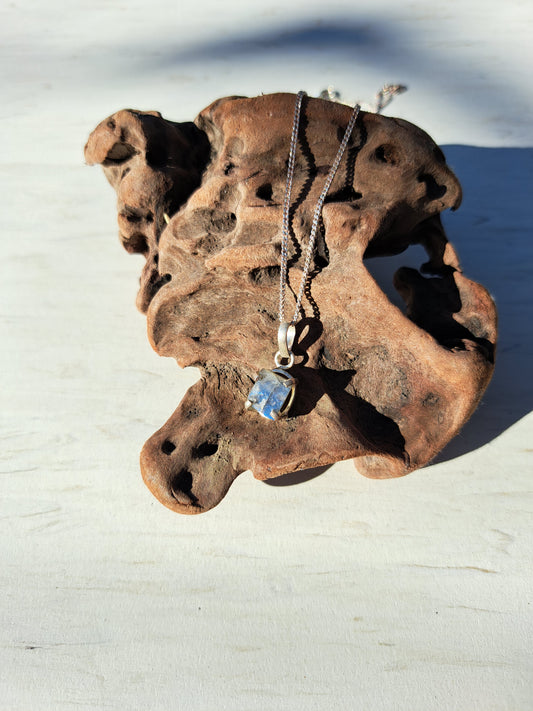 Raw Labradorite Silver Necklace