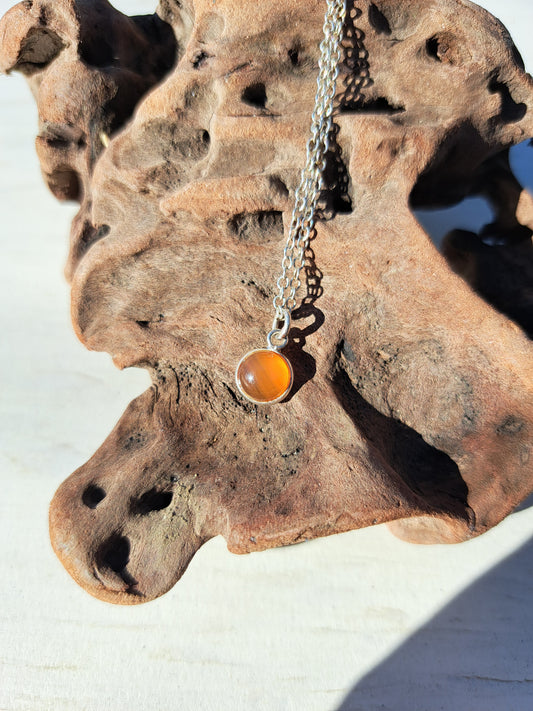 Carnelian Silver Necklace - Round