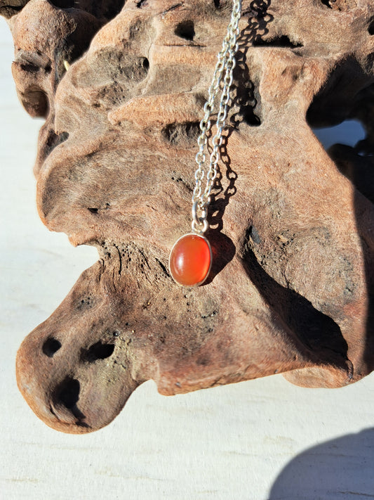 Carnelian Silver Necklace - Oval